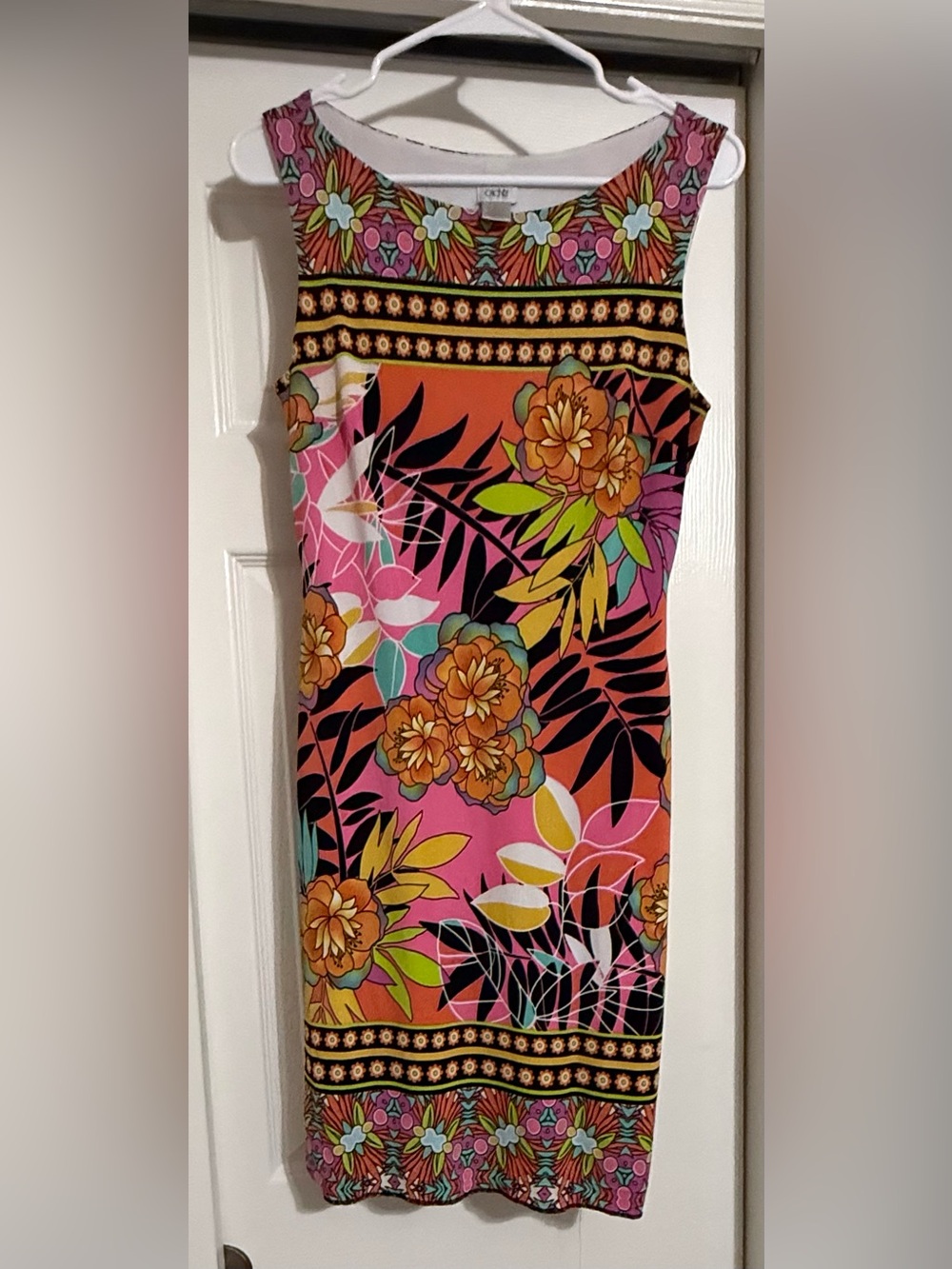 Cache Bright Floral Sleeveless Sheath Dress - Pink, Orange & Black